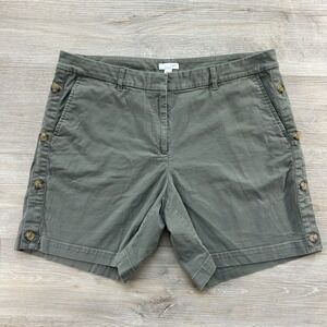 J. Jill Size 14 Green Button Side Cotton Linen Stretch Chino Shorts